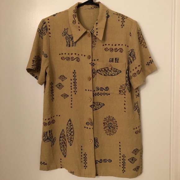 Vintage 80's Abstract Patterned Button Down Shirt - Picture 2 of 5